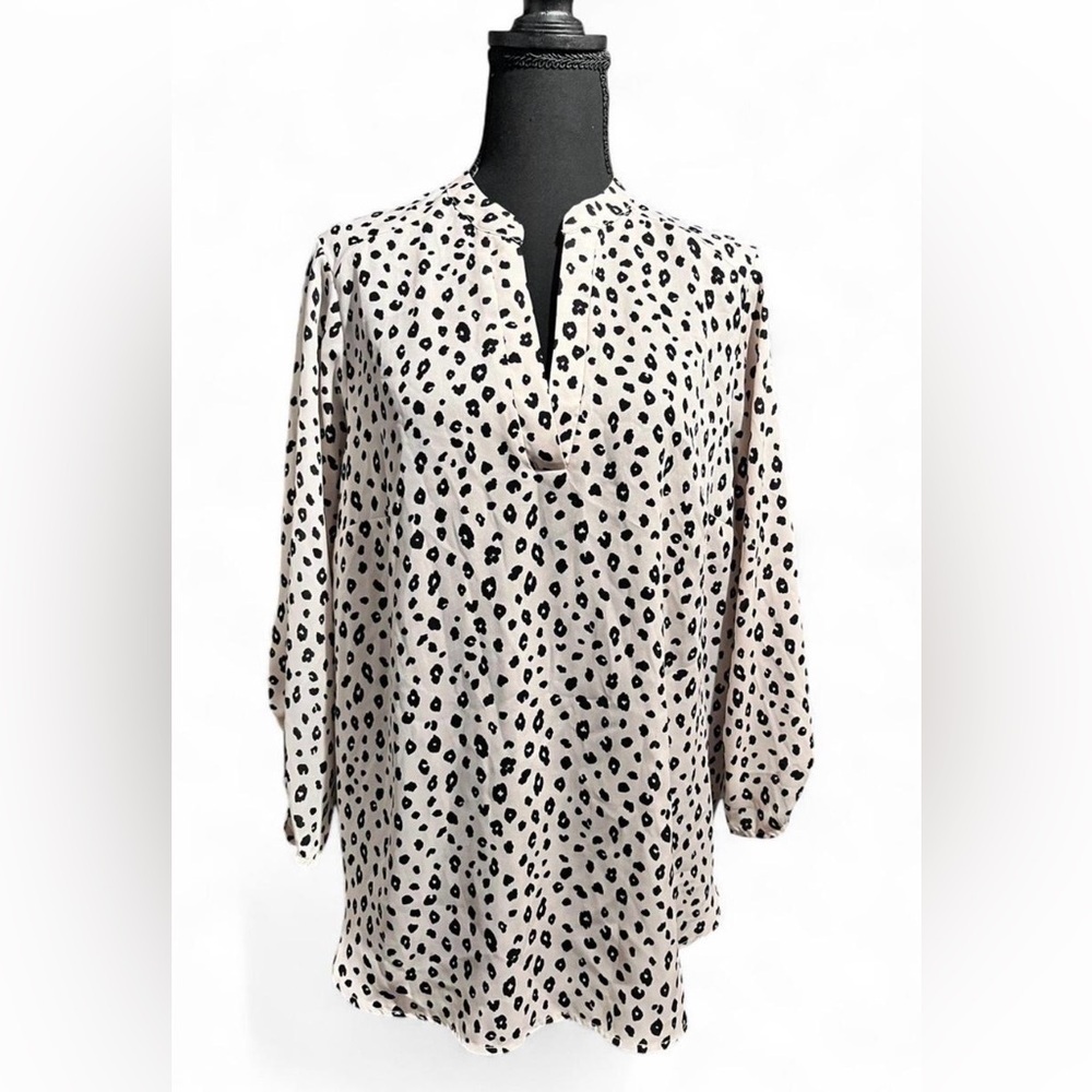 Lush Women’s Cream and Black Animal Print Blouse 3/4 Sleeves Size 1X